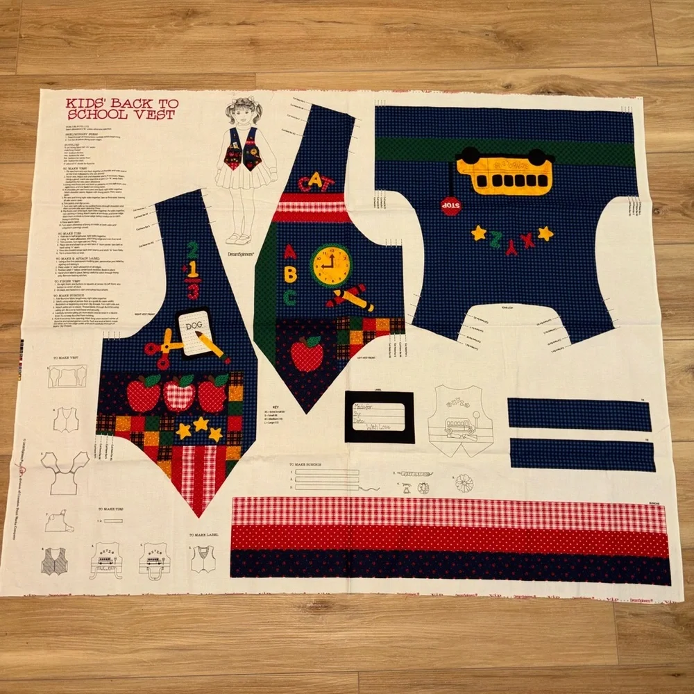 Vintage DreamSpinners Kids' Back to School Vest Cut and Sew Fabric Panel
